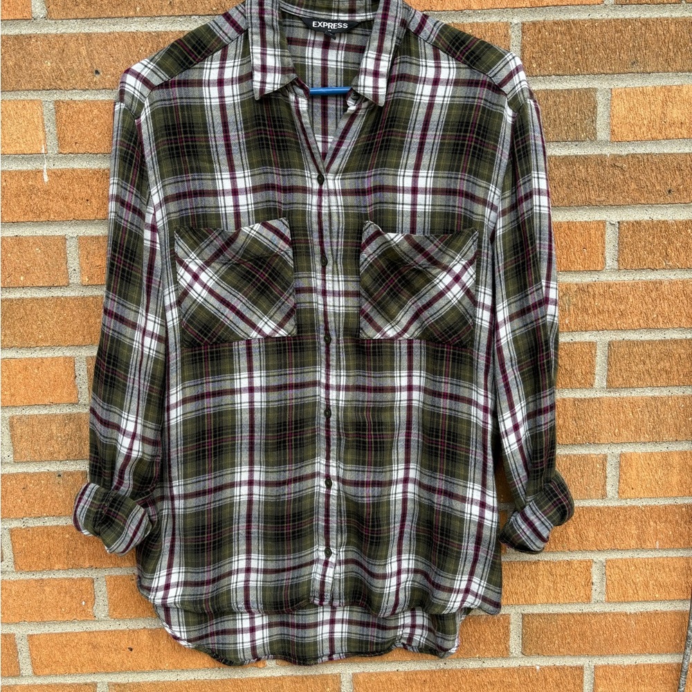 Express Green Plaid Shirt - Picture 1 of 5